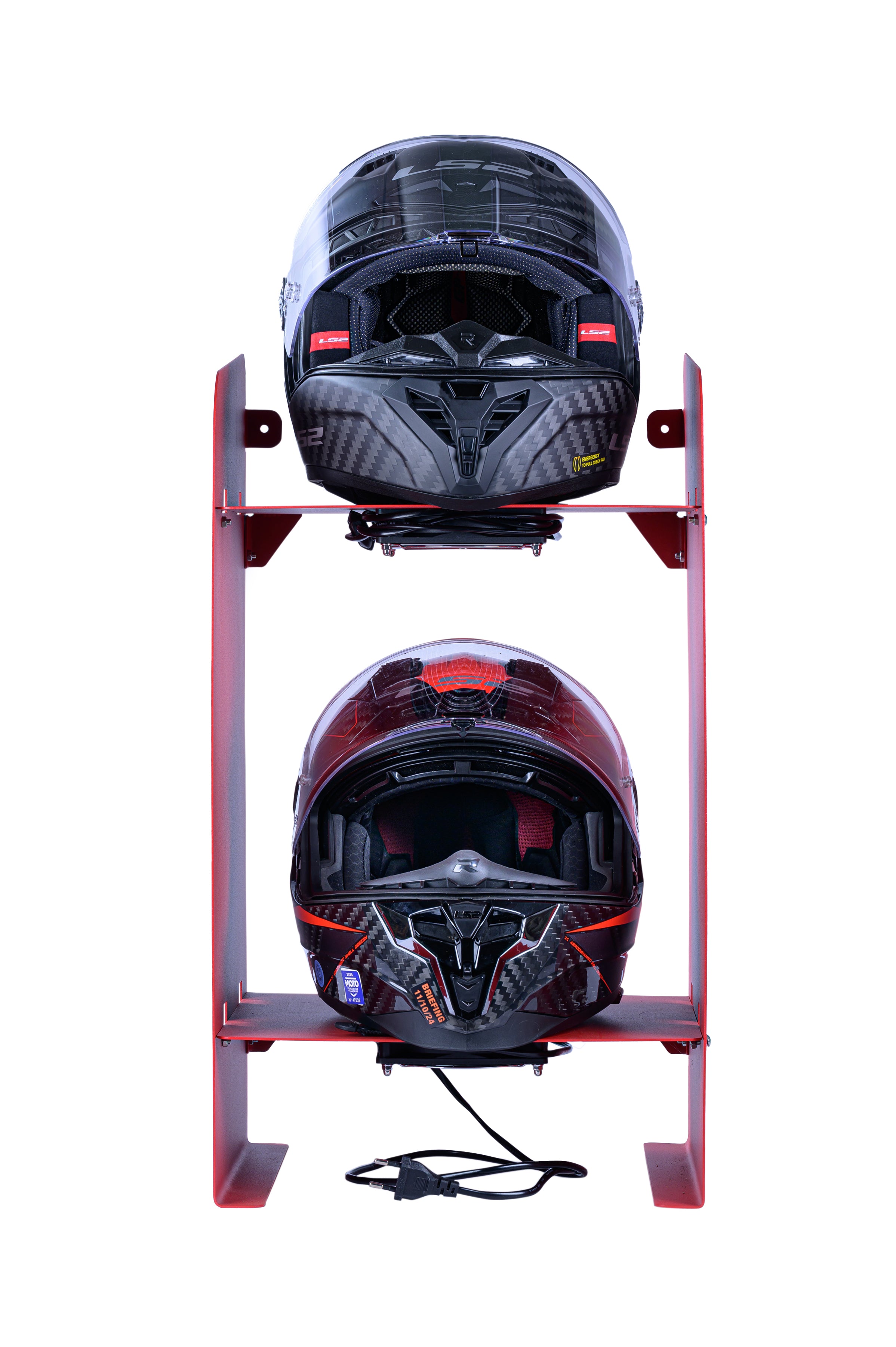 Sèche casque double rouge de face
